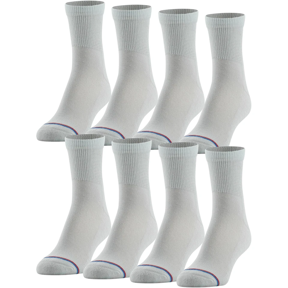MediPeds 8 Pack Diabetic Quarter Socks With Non-binding Top White Shoe Size