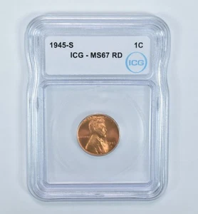 1945-S Lincoln Wheat Cent MS67 RD ICG *9118 - Picture 1 of 5