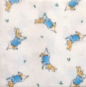 Vintage style blue small rabbit white cotton fabric sewing remnant FQ 18 x 22 in - Picture 1 of 1