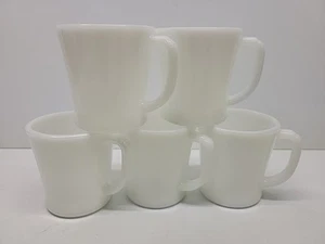 Lot of 5 Vintage Milk Glass Fire King Mugs White D Handle - Picture 1 of 5