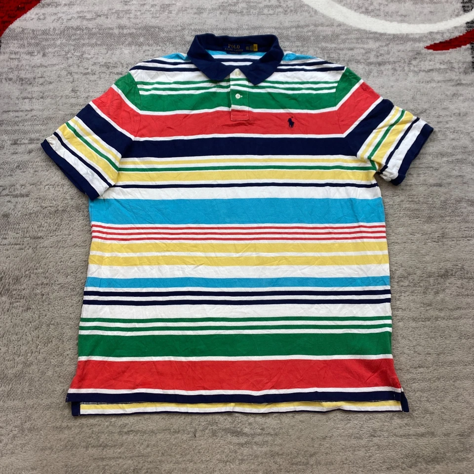 Vintage Ralph Lauren Polo Shirt 2XL XXL Blue Red Green Rugby Colorblock Men 90s - Image 1 of 4