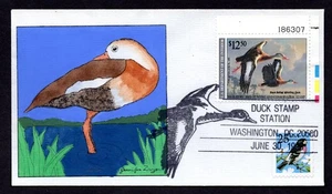 US 1991 DUCK HUNTING STAMPS SCOTT #RW57 ON HAND-PAINTED FDC BY ARTIST JENNIFER - Picture 1 of 2