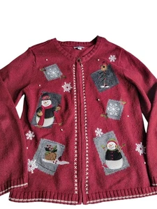 Croft And Borrow Reißverschluss Pullover Vogel Schneemann M Medium rot - Bild 1 von 4