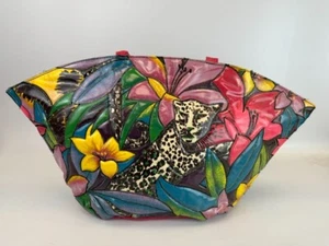 Oversized Tropical Jungle Leopard Fan Shaped 24" Shoulder Bag/ Tote - Picture 1 of 5