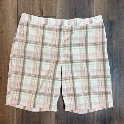 Izod Ladies Performx Plaid Golf Shorts Size 16 Beige Pink Brown Chino Stretch - Image 1 of 4