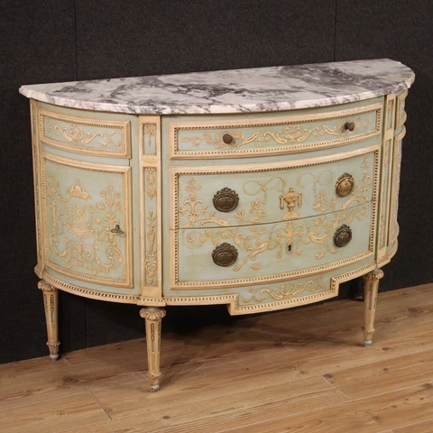 Halfmoon commode cabinet lacquered furniture marble top antique style Louis XVI Cover