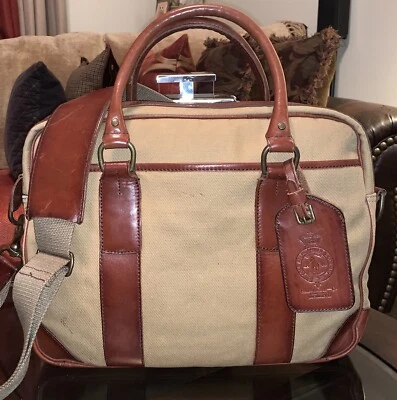 100% Authentic Ralph Lauren Commuter Gentleman’s Briefcase Bag Canvas & Leather - Image 1 of 4