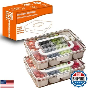 Snack Box Plastic Divided Serving Tray with Lid Snackle Box Charcuterie Conta - Picture 1 of 5