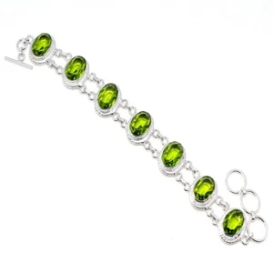 Lovely Peridot Gemstone Handmade 925 Sterling Silver Jewelry Bracelet Sz 7-8" - Picture 1 of 1