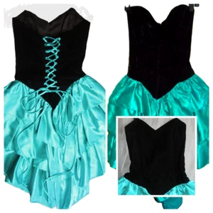 80s Vtg ROBERTA Teal Green Strapless Black Velvet Prom Dress XS S Fairy Goth 3 - Picture 1 of 11
