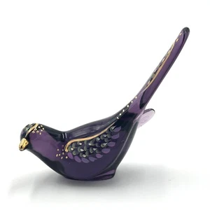 RARE Vintage Fenton Purple Art Glass Bird Hand Painted by V. Adkins - Picture 1 of 9