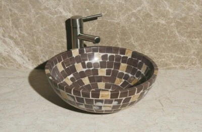 Marble Mosaic Vessel Sink 16.5 " x 6" tall Brown & Beige (SR-MB-001) SR-16MB #1 - Image 1 of 4