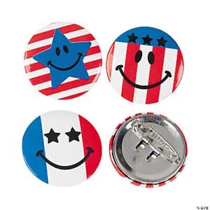  Mini Buttons - 48 Patriotic Smile Face 1" pins - Great prize or Giveaway
