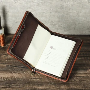 Vintage A5 Leather Journal Cover Pen Slot Zipper Wrist Strap Notebook Case - Picture 1 of 13
