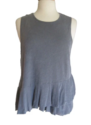 Sundry Gray Knit Tiered Ruffle Tank Top Asymmetric Hem  Cotton Size 1 - Image 1 of 4