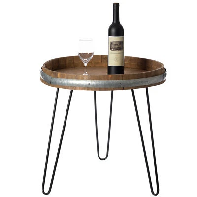 New Vintiquewise Wooden Wine Barrel Head End Table Accent Coffee Table - Image 1 of 4