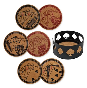 Mango Steam Set of Six Poker Card Cork Coasters with Decorative Coaster Holder - Picture 1 of 19