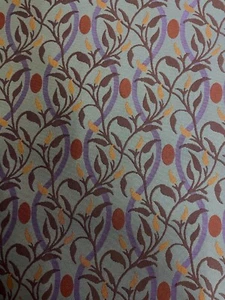 10.5 yds Burgundy Purple Orange on Muted Blue Green Botanical Fabric - Picture 1 of 11