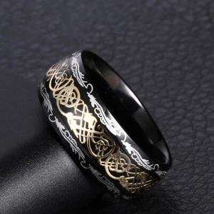Mens Tungsten Carbide Ring Wood Inlay Beveled edge Wedding Band Ring Size 6-8 @ - Picture 1 of 23