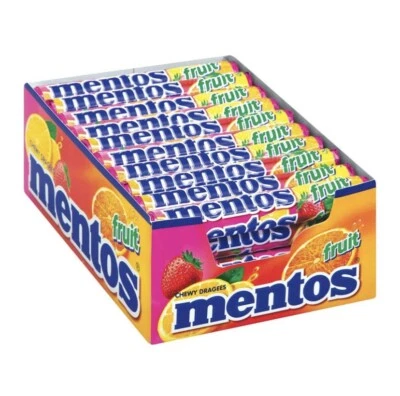 40 x MENTOS FRUIT ROLLS CHEWY DRAGEES FRUITY CHEWS RAINBOW BULK LOLLIES - image 1 of 3