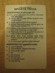 1984 According to Professor Hoyle Sports Pocket Trivia Series 5 Error Card - Picture 1 of 2