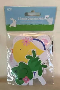 NEU Paket mit 6 großen Cupcake-Picks Frühling Ostern Motiv Frosch Blume Küken - Bild 1 von 2