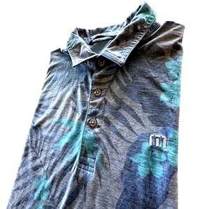 Travis Mathew Golf Polo Mens Small Blue Gray Floral Cotton Blend SS Comfort - Picture 1 of 11