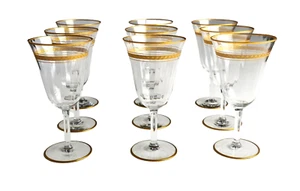 VTG Fostoria Cascade Art Deco Goblet 6 7/8" 24K Gold Rim Crystal Glass USA 1940s - Picture 1 of 8