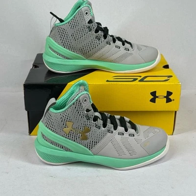 Under Armour Curry Sneakers Kids Size US 11.5K Gray Green Mid Top Laced - Image 1 of 4