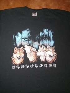 Vintage 90s Wolf Tee XL Baumwolle Made in USA Schwarz - Bild 1 von 4