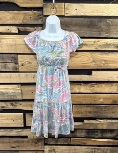 Lilly Pulitzer Seraphina Maxi Dress Girls M 6/7  Pink Coral Tiered Off Shoulder - Picture 1 of 6