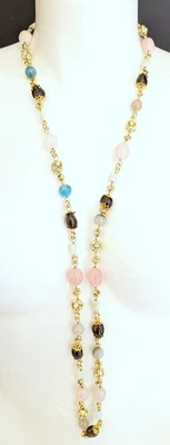 Precioso collar largo de cuarzo, ágata y diamantes de imitación con múltiples piedras preciosas Foto 1 de 4