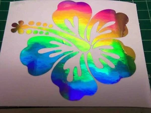 2 HOLOGRAPHIC HIBISCUS FLOWER DECALS 4-1/4" X 4-1/4" 1026 - Picture 1 of 1