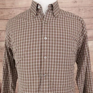 CAMISA VAN HEUSEN SIN ARRUGAS MARRÓN A CUADROS ABOTONADA PARA HOMBRE TALLA L 16-16,5 - Imagen 1 de 6