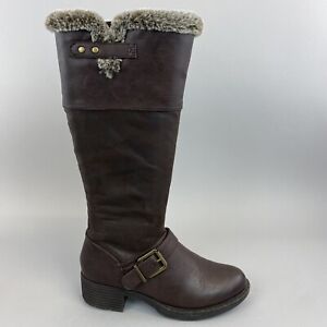 M&S Collection Brown Faux Leather Knee High Zip Faux Fur Trim Winter Boots UK5.5