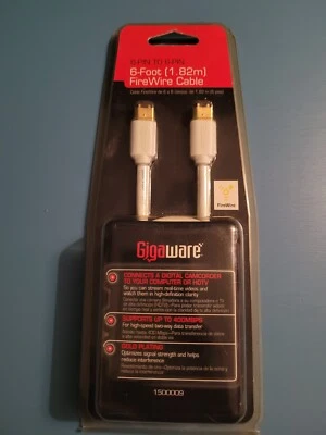 GIGAWARE 6' FIREWIRE CABLE 6-PIN TO 6-PIN 1500009 NEW FIRE WIRE 1.82m IEEE 1394 - Image 1 of 2