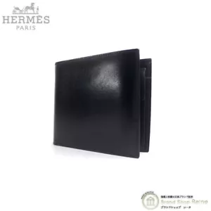 Hermes Bifold Wallet Box Calf W Engraved Black Men'S Used - Picture 1 of 9