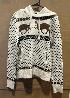 Nuevo sin etiquetas Suéter American Eagle Hombres Crema Isla Justa Ciervo Alce Pullover con Capucha Foto 1 de 4