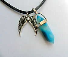 Blue Onyx Agate  Gemstone  & Angel Wings   Pendant Necklace   Reiki Healing