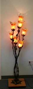 Modern Reproduction Handmade Wrought Iron Floor Lamp Orange Glass Shades Romania - Picture 1 of 8