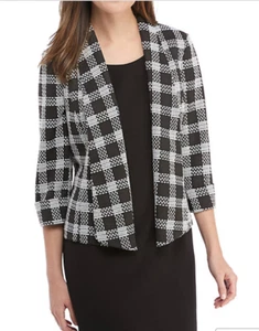 Kasper Women's Wide Lapel Knit Fly Away Jacket, Black/White, - Picture 1 of 1