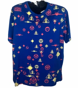 Captain Marvel T Shirt Full Print Blue with icons XL - Picture 1 of 5