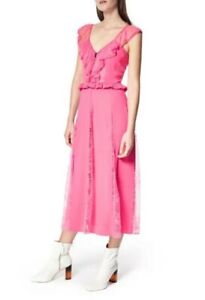 Womens Pink Party Wedding Sleeveless Floral Lace Midi Three floo Dress Size 8-14