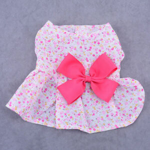 Small Pet Dog Floral Skirt Princess Dress Gown Puppy Print Bow Clothes Apparel
