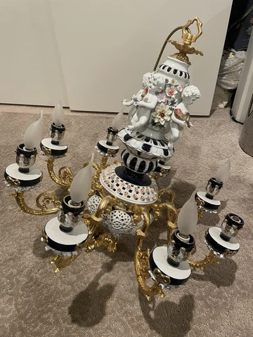 24K Bronze and Porcelain  Chandelier with cherubs Cover