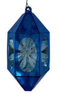 Vintage Jewel Brite Christmas Ornament Blue Hexagon Diorama Spinning Flower - Picture 1 of 14