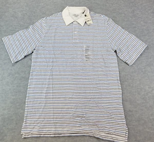 St John's Bay Polo Shirt White & Blue Striped Short Sleeve Cotton Men's M NWT - Picture 1 of 12
