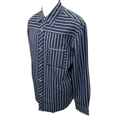 Camisa cubana de manga larga de algodón a rayas azules talla XL Havanera para hombre Foto 1 de 4