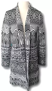 RUBY ROAD (S) Long Sleeve Open Front Jacket/Coat Black & White - Picture 1 of 4