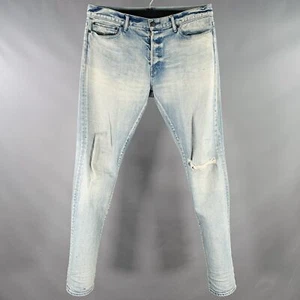 JOHN ELLIOTT Size 34 Blue Distressed Cotton Blend Button Fly Jeans - Picture 1 of 7